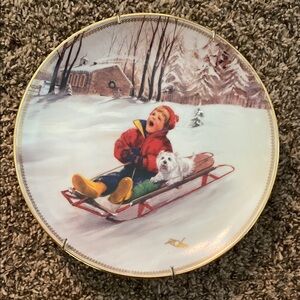 Danbury Mint Winter Sledding Decorative Plate